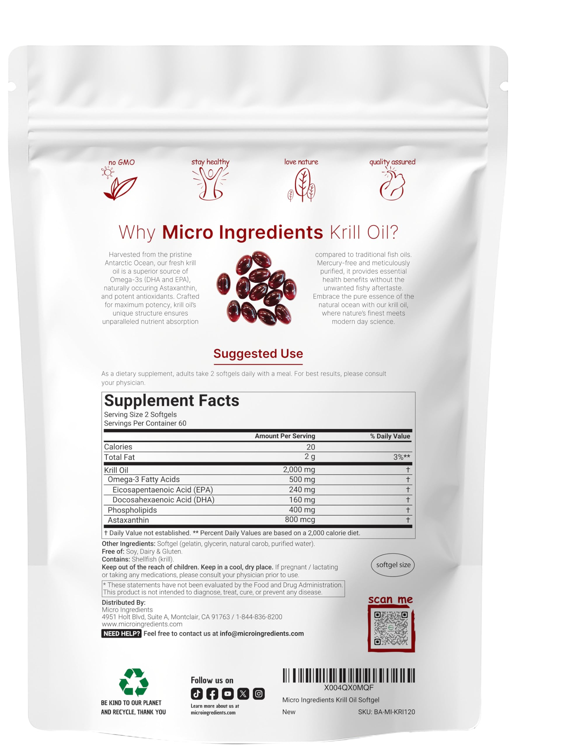 Micro Ingredients Antarctic Krill Oil (120 Softgels) product image used for DailyStack product-card identification