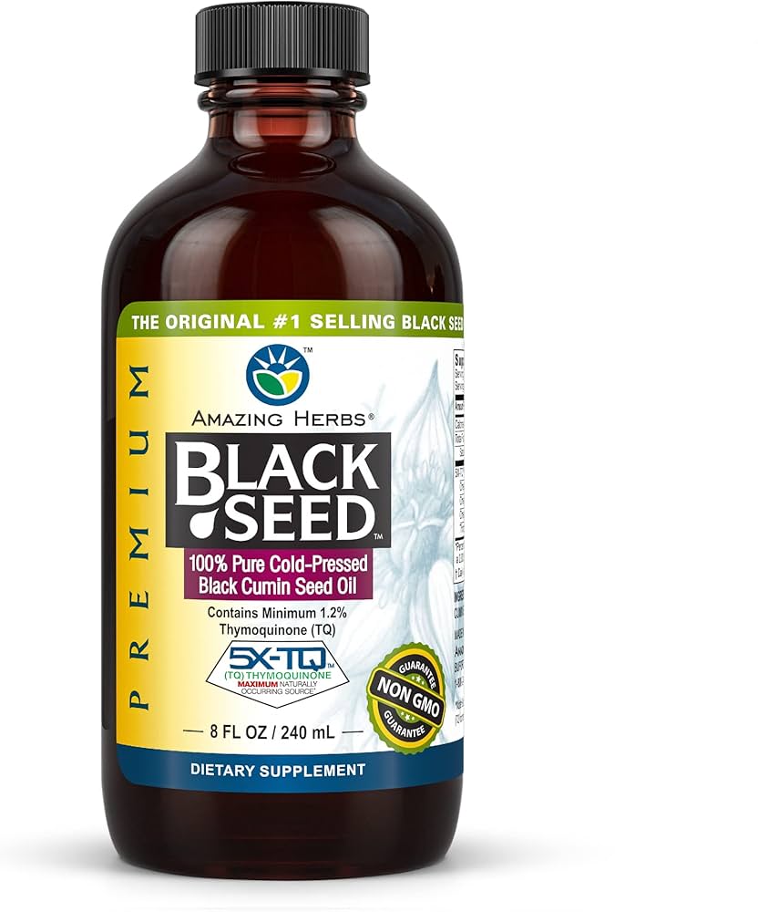 Amazing Herbs Premium Liquid Black Seed Oil - Cold Pressed Nigella Sativa, 8 fl oz product image used for DailyStack product-card identification