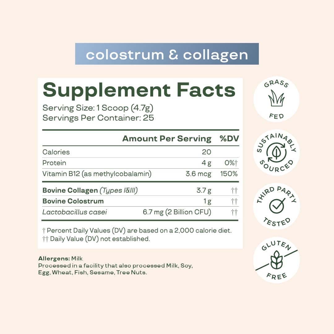 Bloom Nutrition Bovine Colostrum Powder - with Vitamin B-12, 25 Servings product image used for DailyStack product-card identification