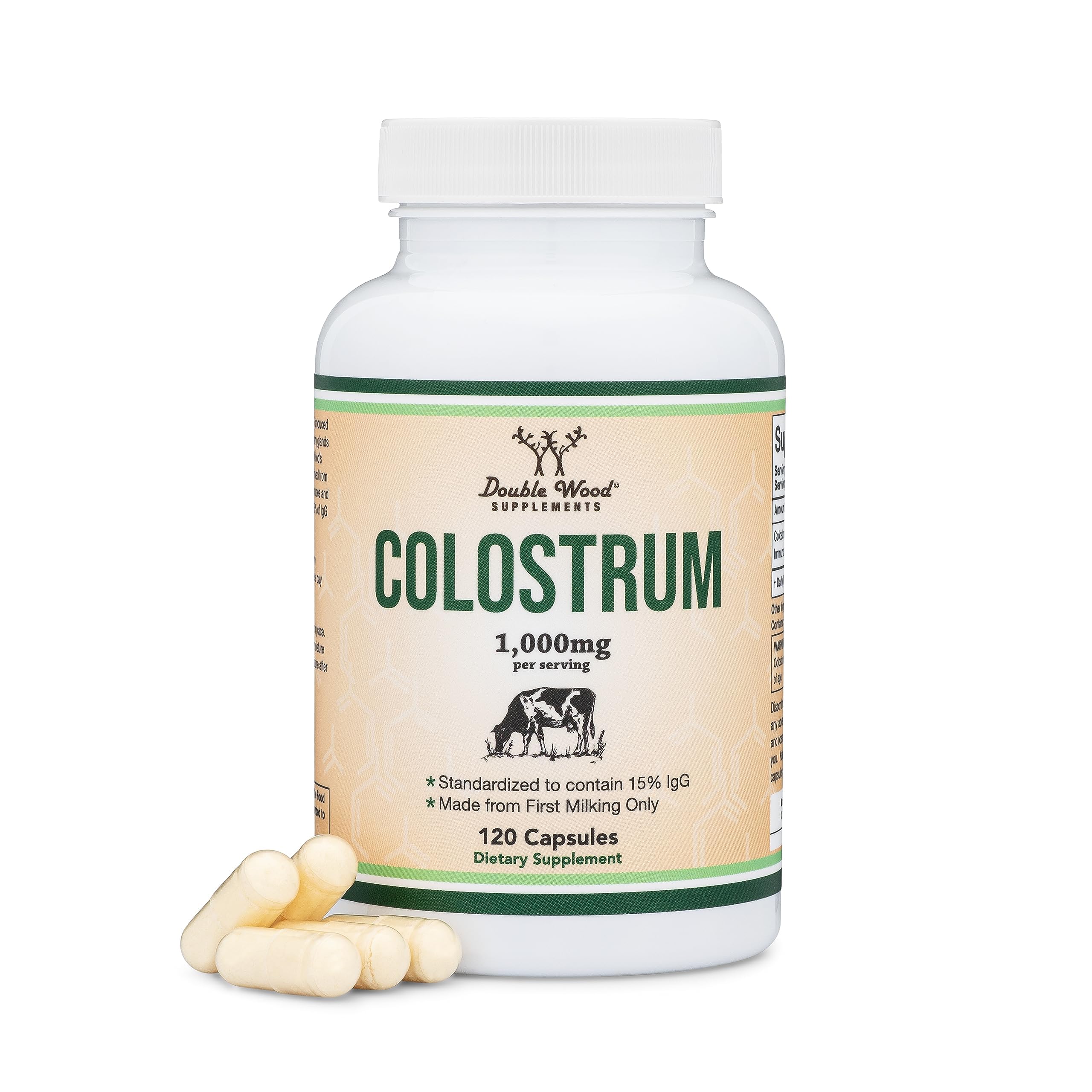 Double Wood Colostrum Supplement - 120 Capsules, 1,000mg, 15% IgG product image used for DailyStack product-card identification