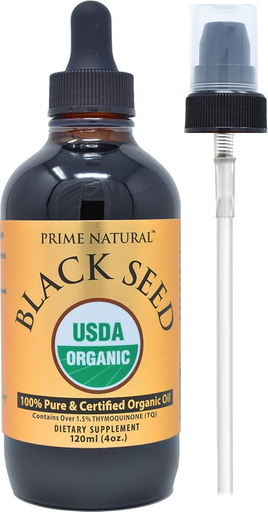 Prime Natural Organic Black Seed Oil - Cold Pressed, 1.7% TQ, USDA Certified, 4oz product image used for DailyStack product-card identification